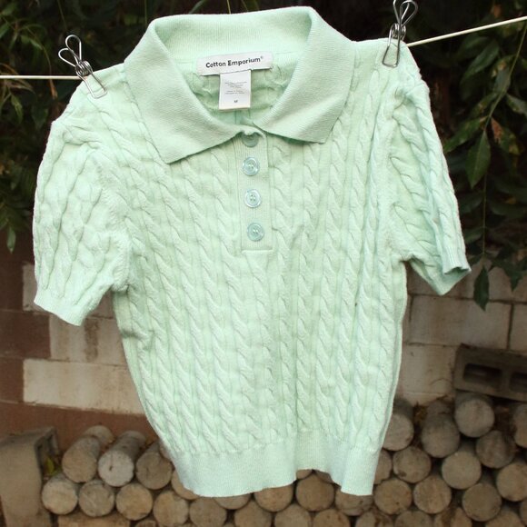 Cotton Emporium Kids' Cable Polo Sweater In Mint M - Picture 1 of 4